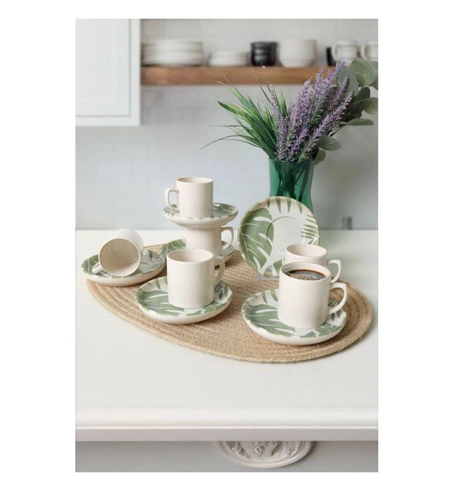 Set of 12 coffee serving pieces - White and green