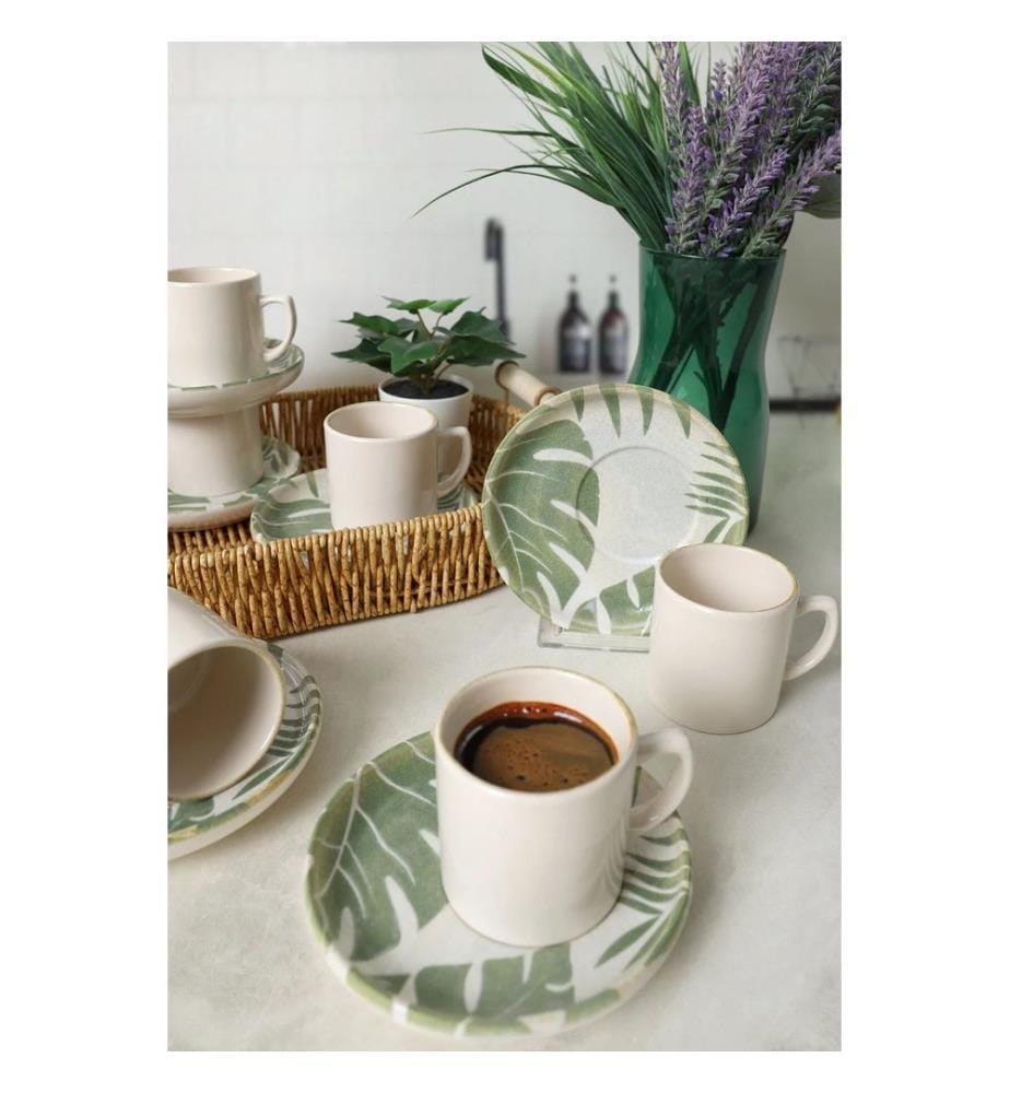 Set of 12 coffee serving pieces - White and green