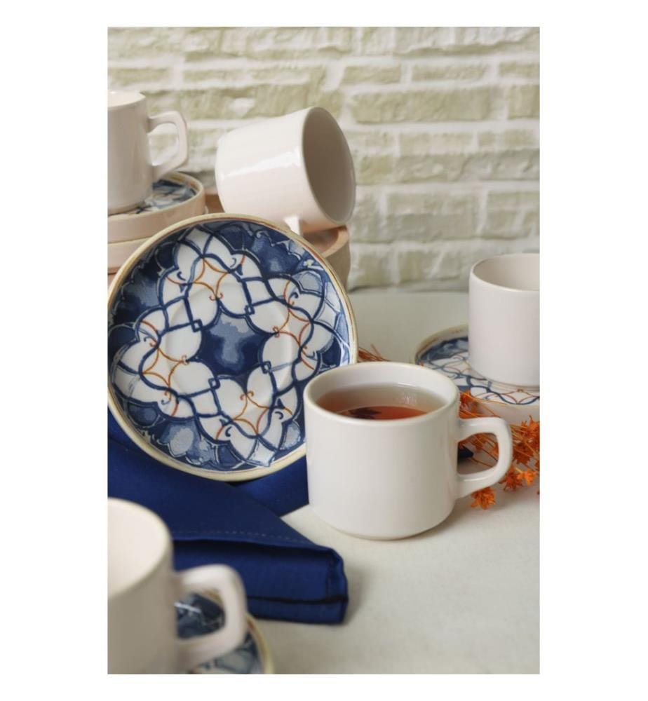 Set of 12 Tea Service Pieces - Navy Blue, White, and Gold