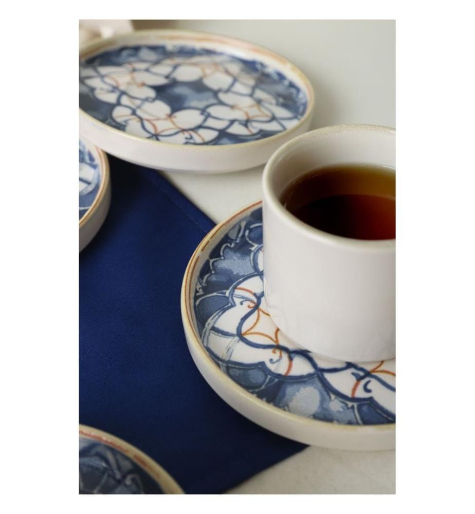 Set of 12 Tea Service Pieces - Navy Blue, White, and Gold