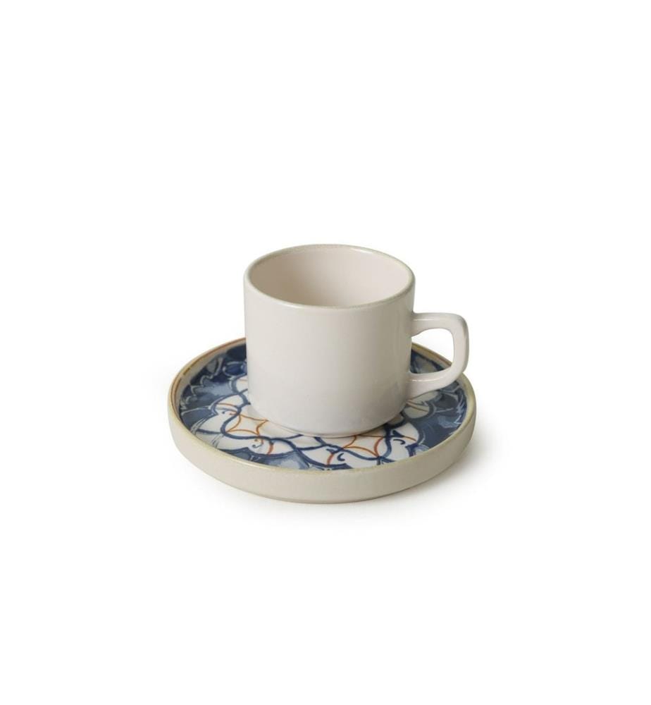 Set of 12 Tea Service Pieces - Navy Blue, White, and Gold