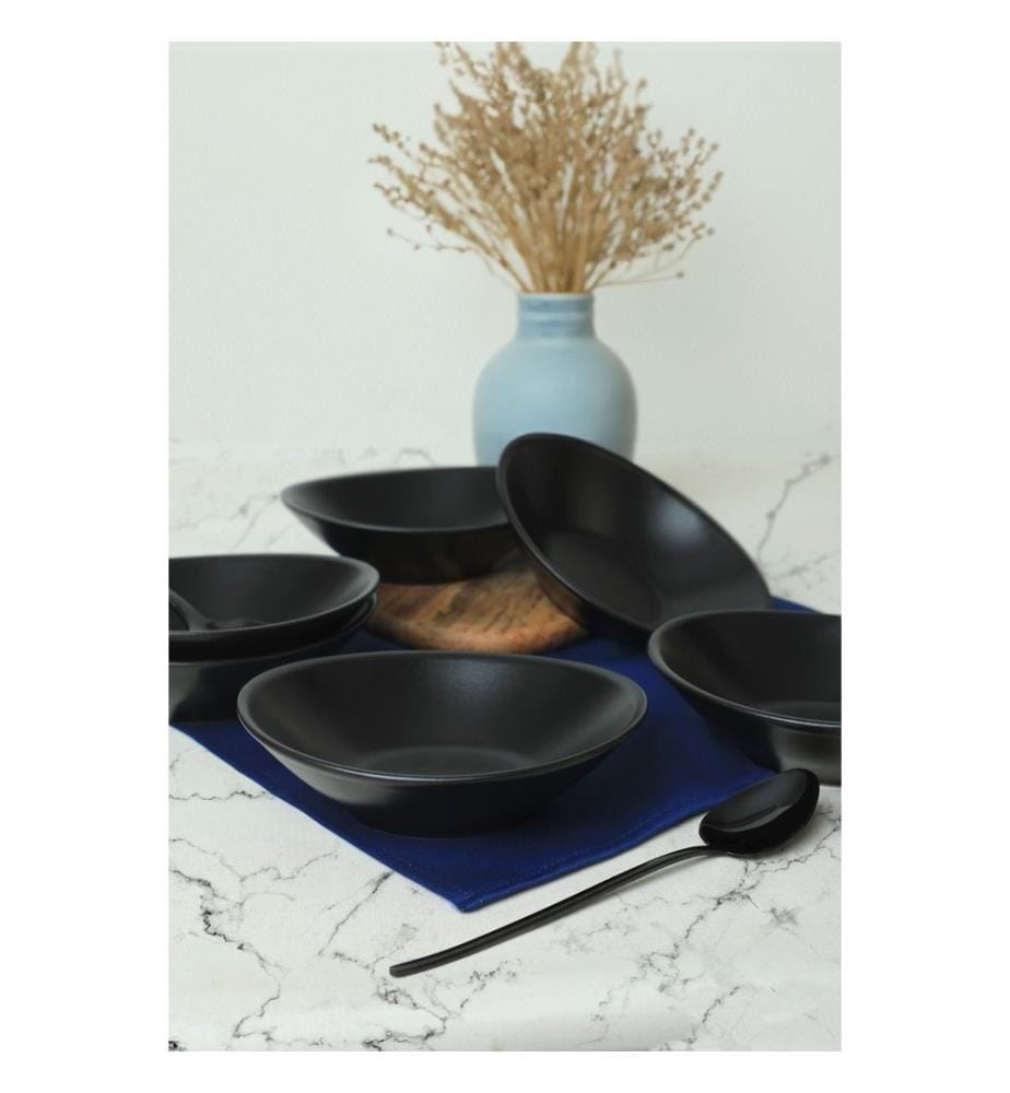 Set of 6 Ceramic Bowls - Matte Black
