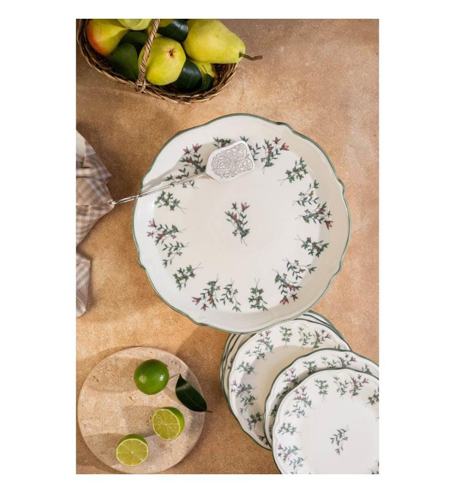 Set of 8 cake serving pieces - White, green, and burgundy
