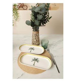 Set of 2 plates - White, green, and yellow