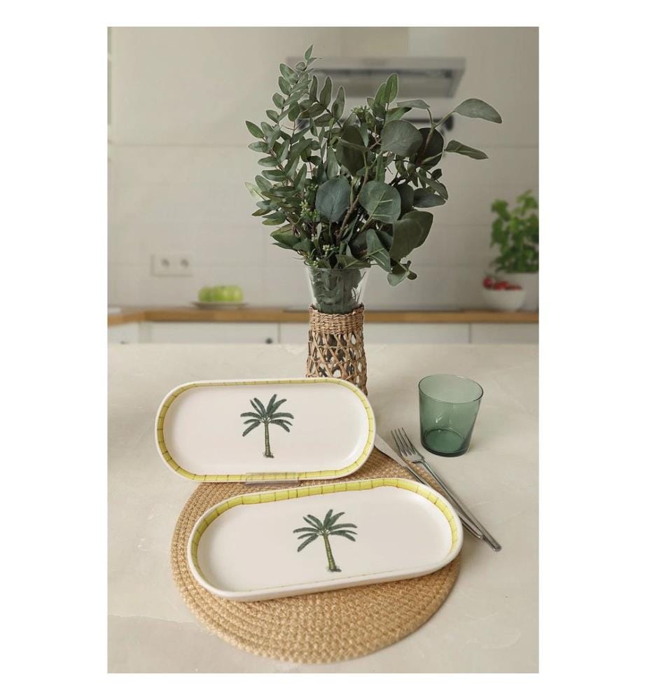 Set of 2 plates - White, green, and yellow