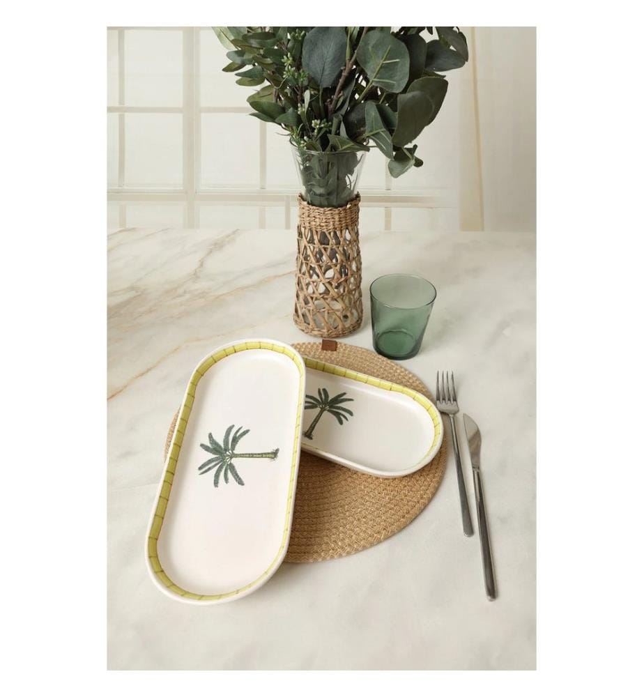 Set of 2 plates - White, green, and yellow