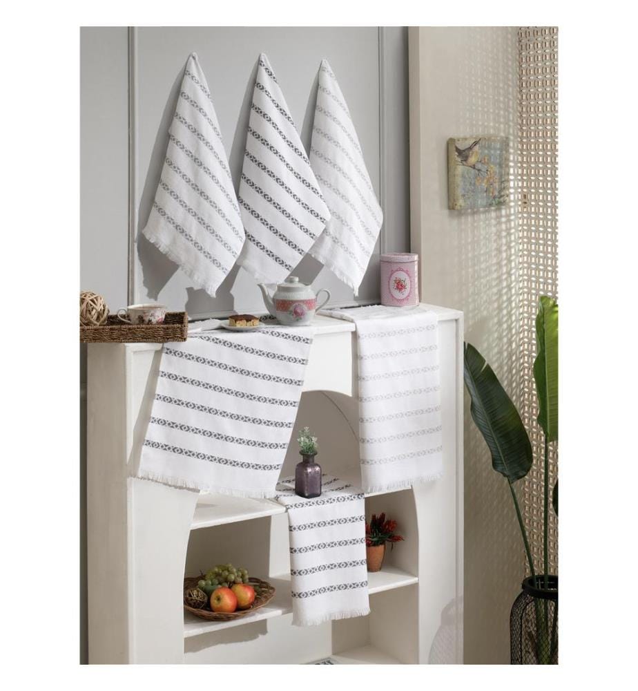 Set of 6 kitchen towels - White, gray, and black
