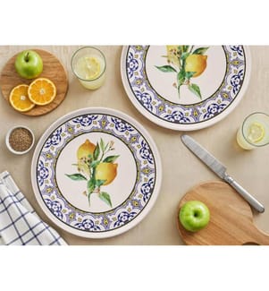 Set of 6 serving plates - Yellow, blue, white, and green