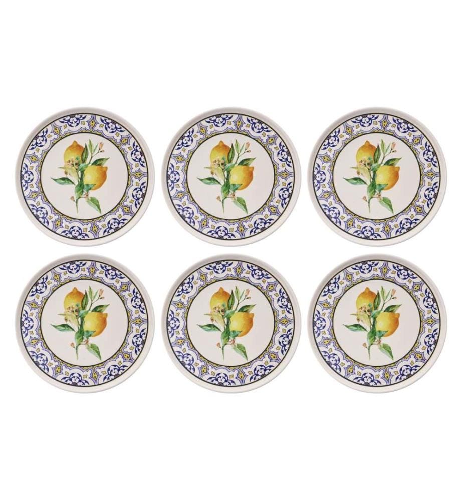 Set of 6 serving plates - Yellow, blue, white, and green