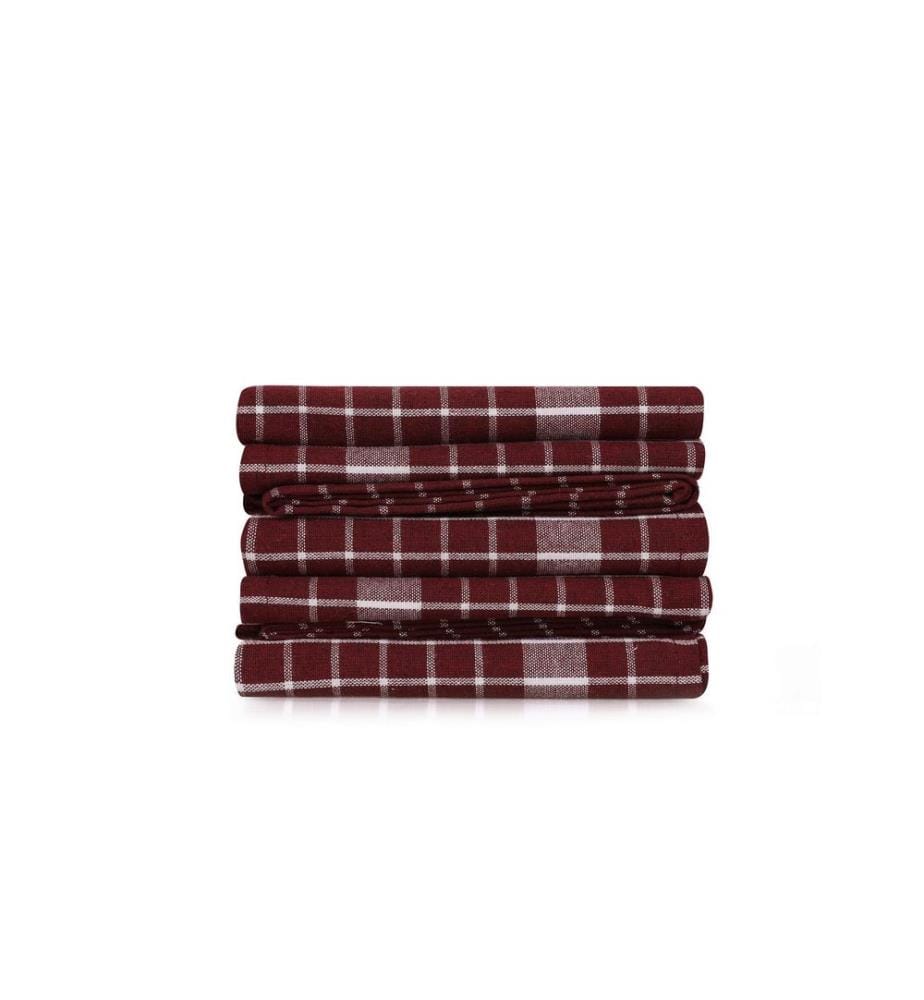 Set of 10 bath towels - Burgundy red and white
