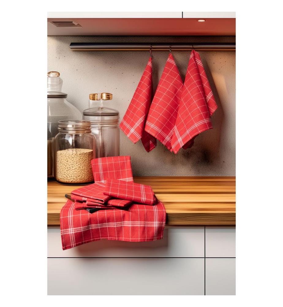 Set of 10 kitchen towels - Red and white