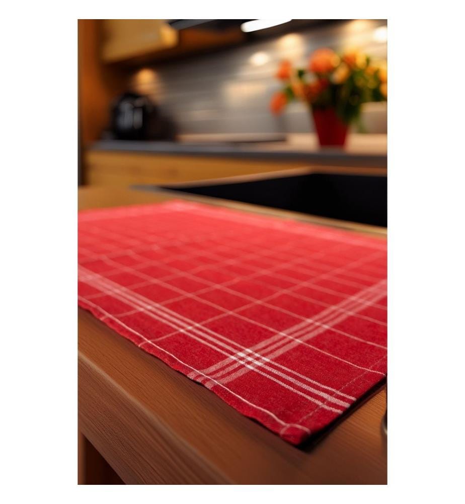 Set of 10 kitchen towels - Red and white
