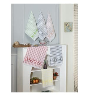 Set of 6 kitchen towels - White, gray, green, orange, and red
