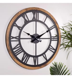 Horloge murale en métal - Noir/Chêne