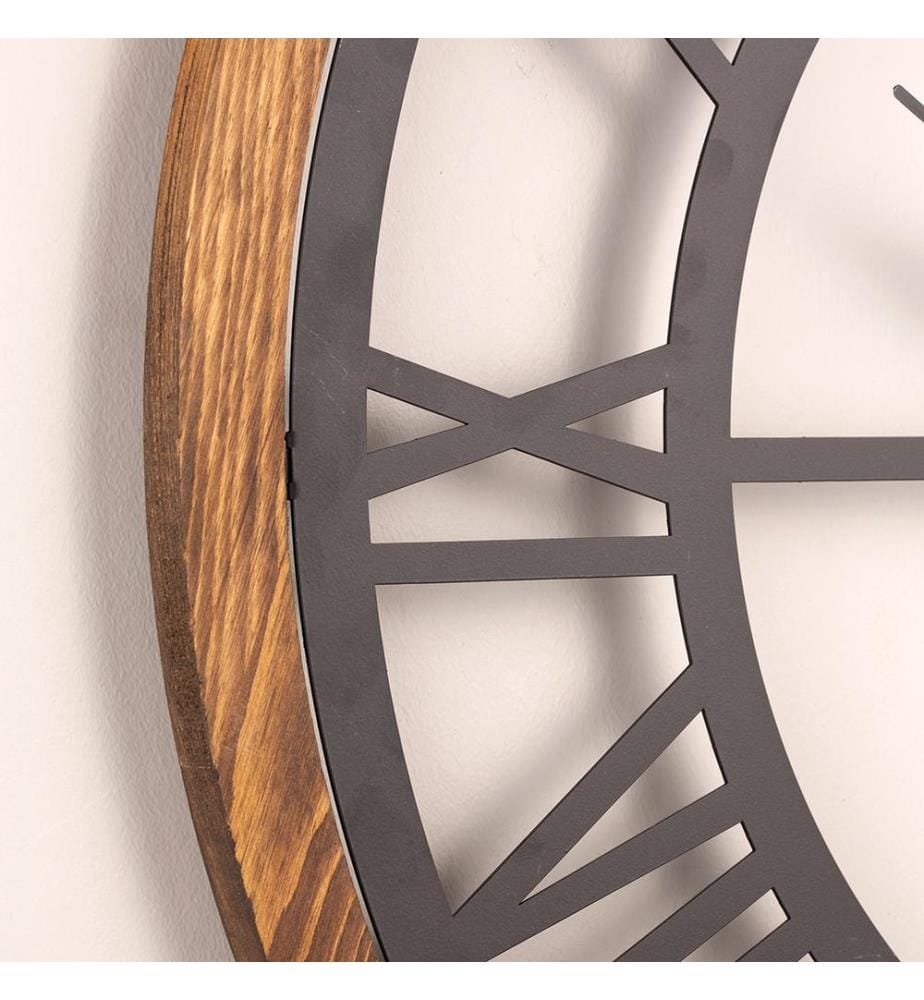 Horloge murale en métal - Noir/Chêne