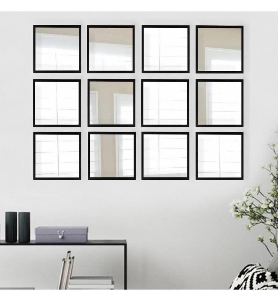 Lot de 12 miroirs décoratifs - Argent/Noir