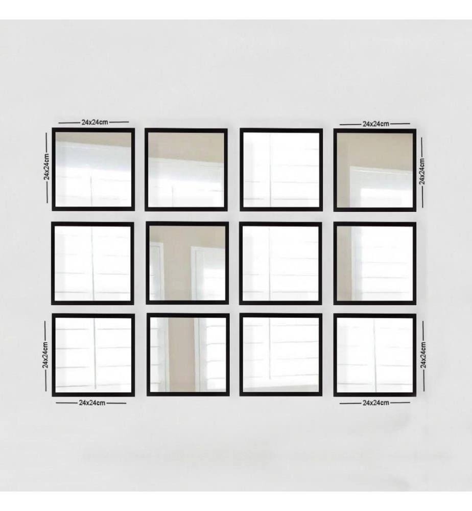 Lot de 12 miroirs décoratifs - Argent/Noir