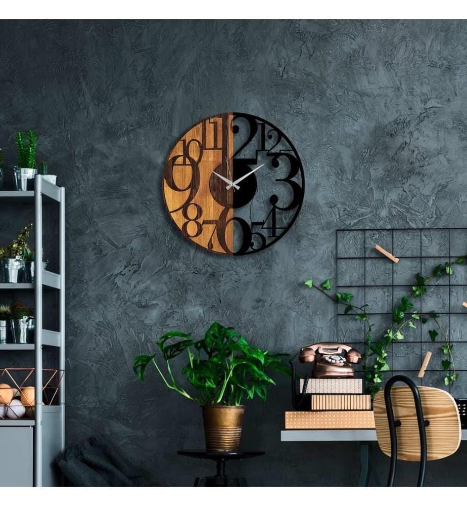 Horloge murale en bois - Noyer/Noir