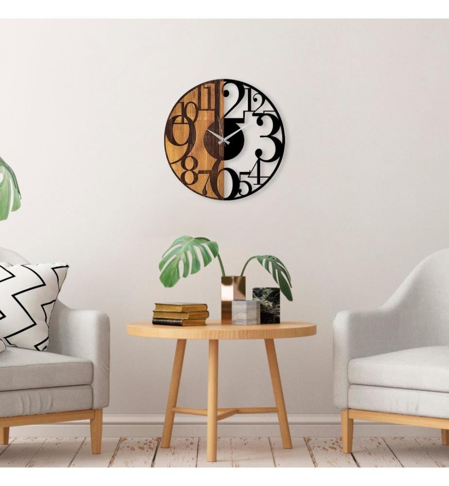 Horloge murale en bois - Noyer/Noir