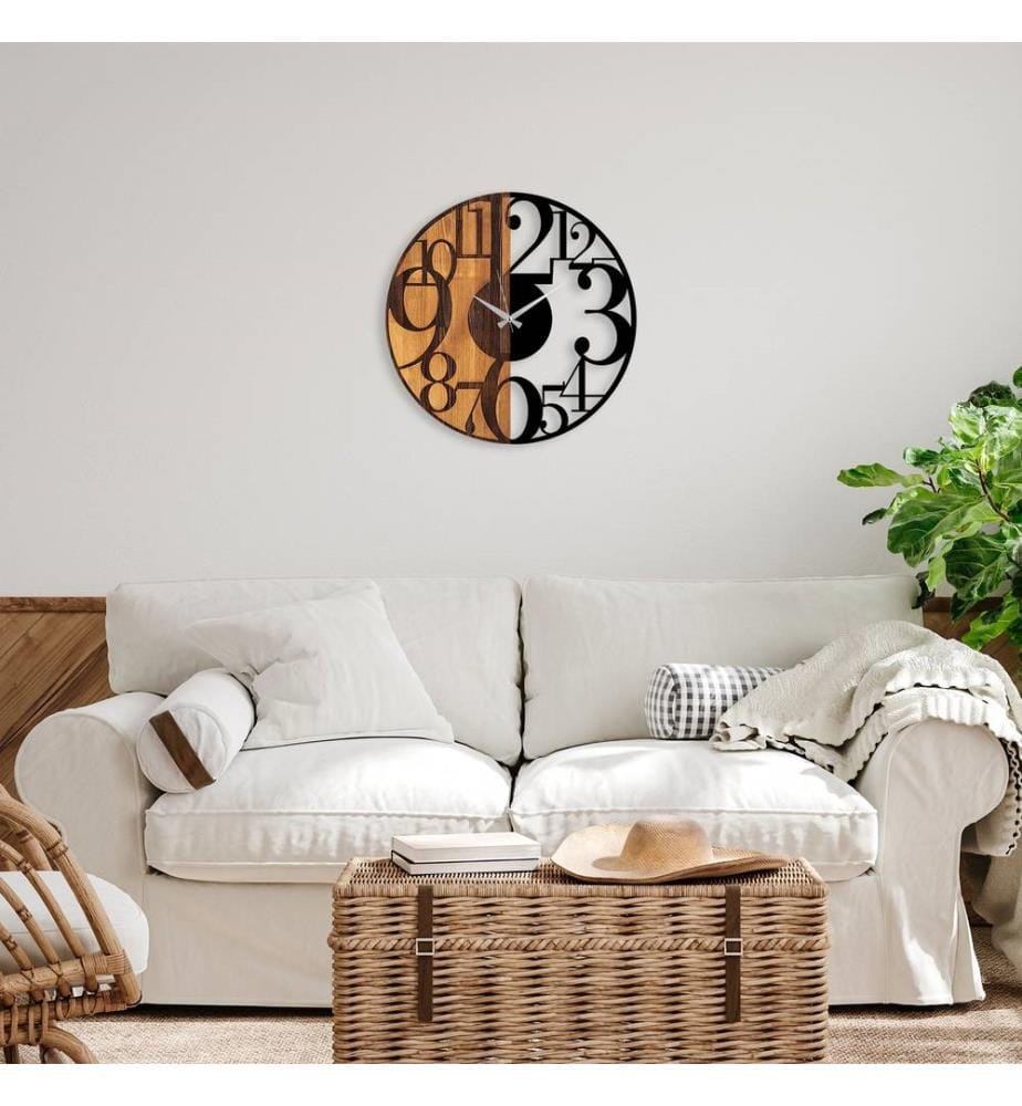 Horloge murale en bois - Noyer/Noir