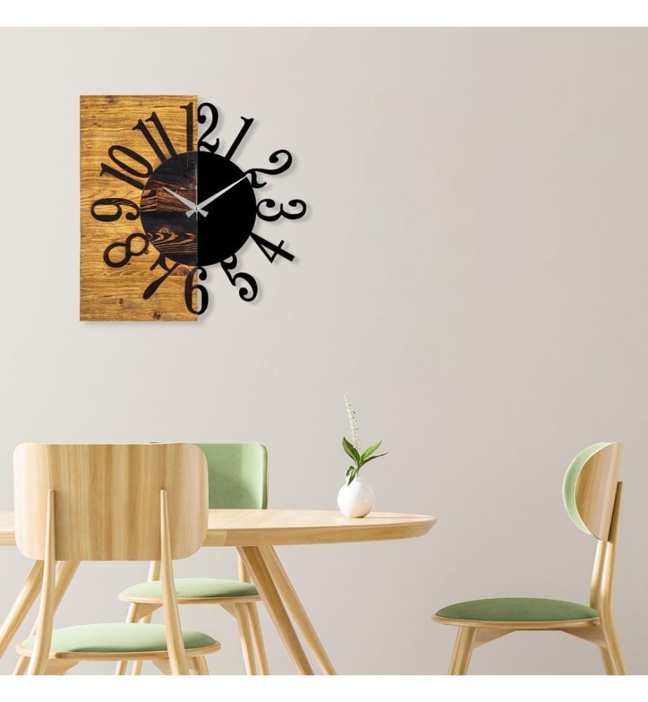 Horloge murale en bois - Noyer/Noir