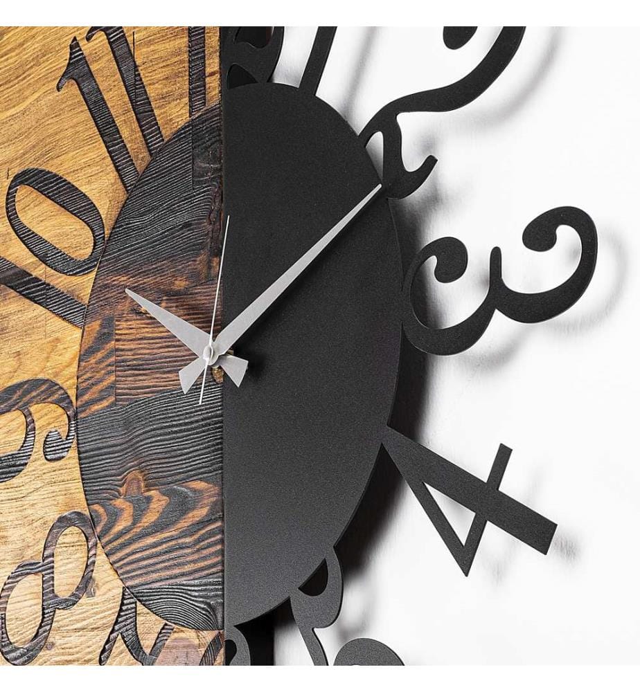 Horloge murale en bois - Noyer/Noir
