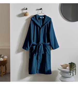 Bademantel mit Kapuze aus 100% Baumwolle & Velours 430g/m2 - Jeansblau