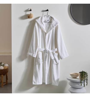 Bademantel mit Kapuze aus 100% Baumwolle & Velours 430g/m2 - Weiss
