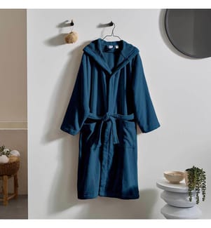 Bademantel mit Kapuze aus 100% Baumwolle & Velours 430g/m2 - Jeansblau