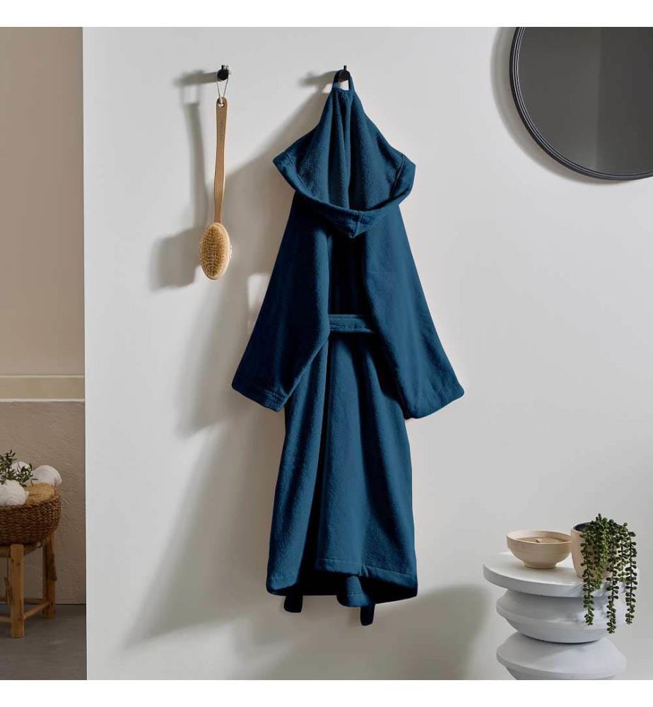 Peignoir à Capuche 100% coton & velour 430g/m2 - Bleu Jean