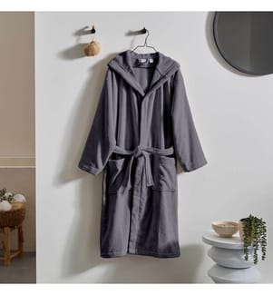 Bademantel mit Kapuze aus 100% Baumwolle & Velours 430g/m2 - Perlgrau