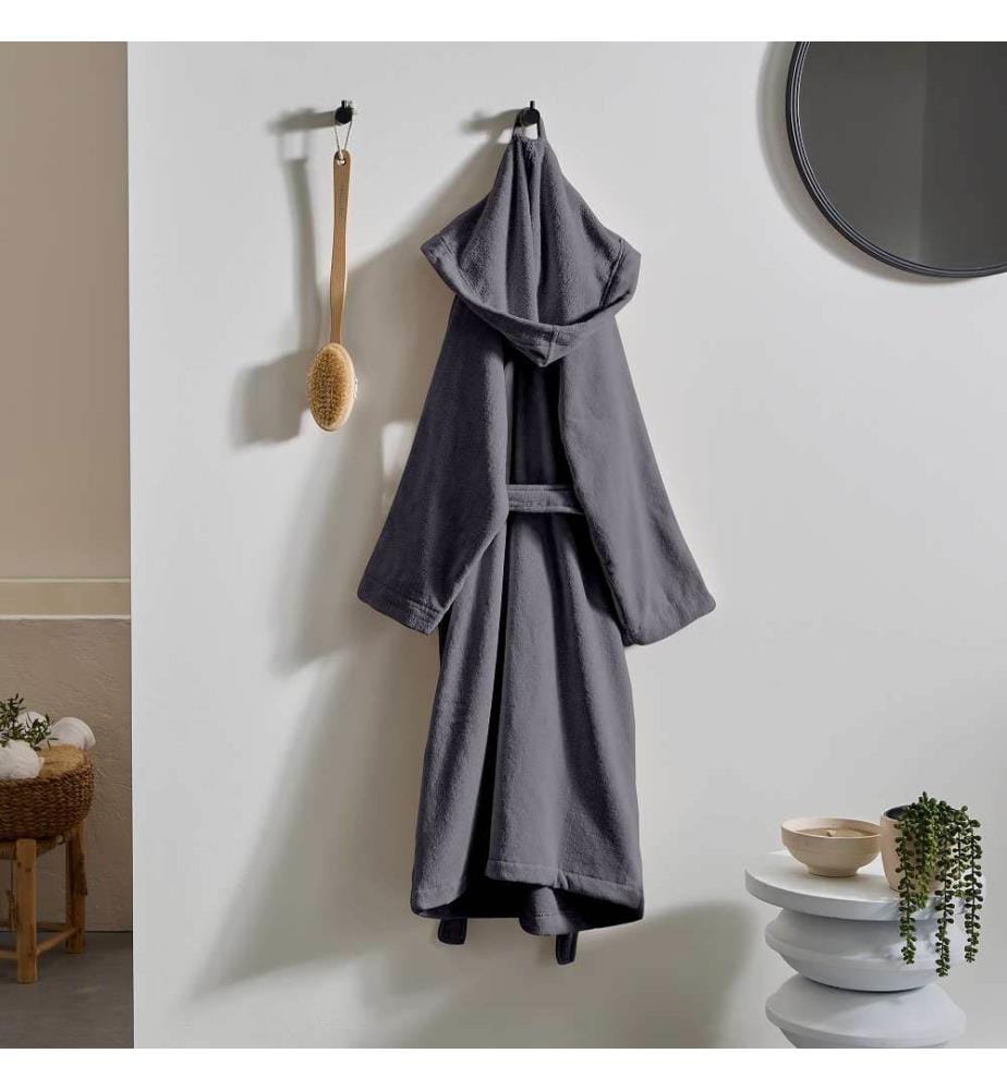 Bademantel mit Kapuze aus 100% Baumwolle & Velours 430g/m2 - Perlgrau