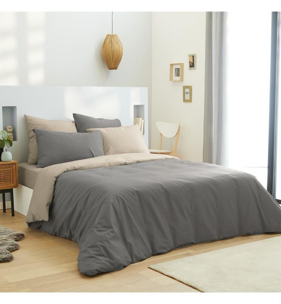 6-teilige Garnitur 220 x 240 cm - Taupe und Leinen
