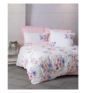 Ranforce King Quilt Cover Set, Rosa Weiss Lila, Baumwolle Ranforce