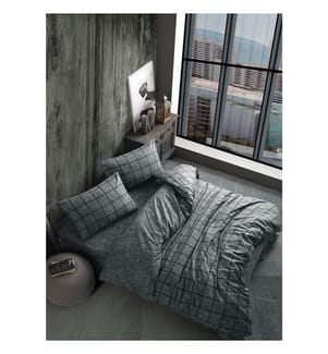 Ranforce Single Quilt Garnitur Kare 140 x 200 cm + 60 x 60 cm - Schwarz