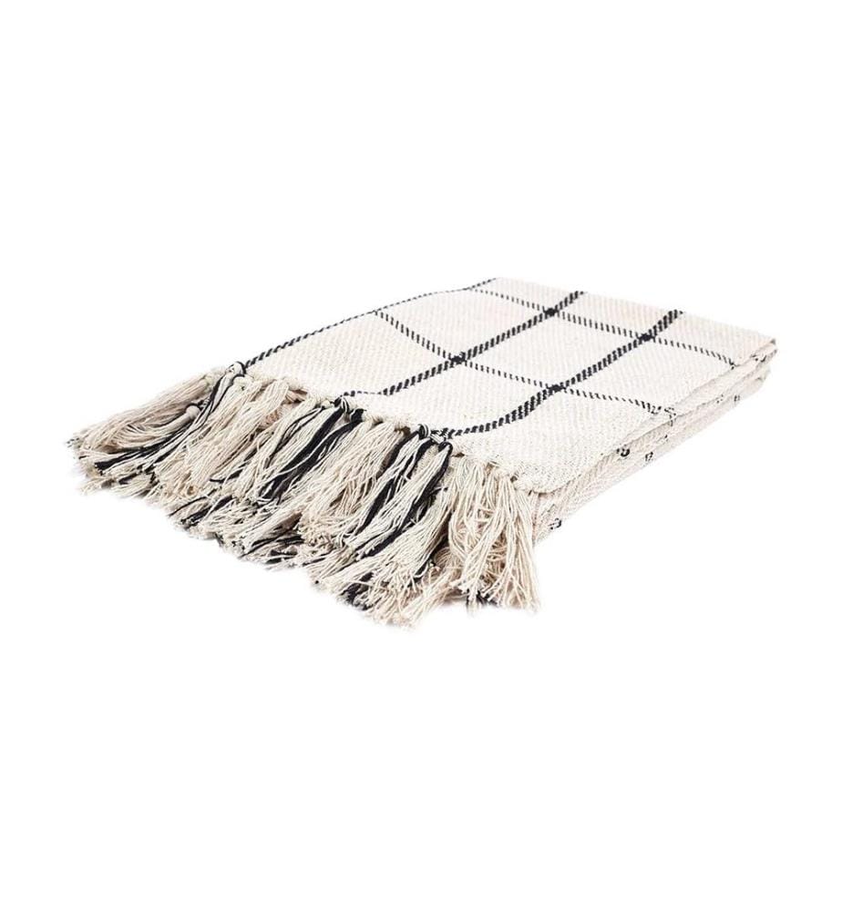 Plaid/Jete Baumwolle Bedruckt Beige Schwarz 125x150cm