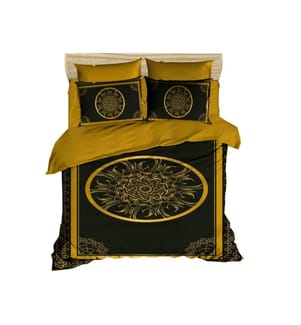 Bettwäsche-Set (Kingsize), Schwarz, Gold, Oberseite des Bettbezugs und Kissenbezugs aus Polyester-Mikrosatin, Unterseite des Bettbezugs und Kissenbezugs aus Baumwolle
