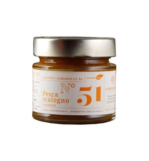 Chutney Nr. 51 aus Pfirsichen, Schalotten und Mand. - 150 g