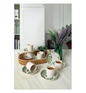 12-teiliges Kaffeeservice-Set – Weiss und Grün