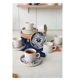 12-teiliges Teeservice-Set – Marineblau, Weiss und Gold