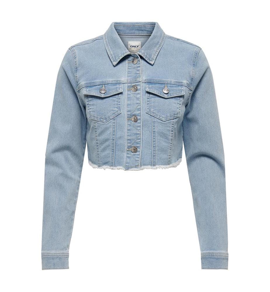 Jacke mit italienischem Kragen und geknöpften Manschetten - Hellblau Denim