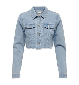 Jacke mit italienischem Kragen und geknöpften Manschetten - Hellblau Denim
