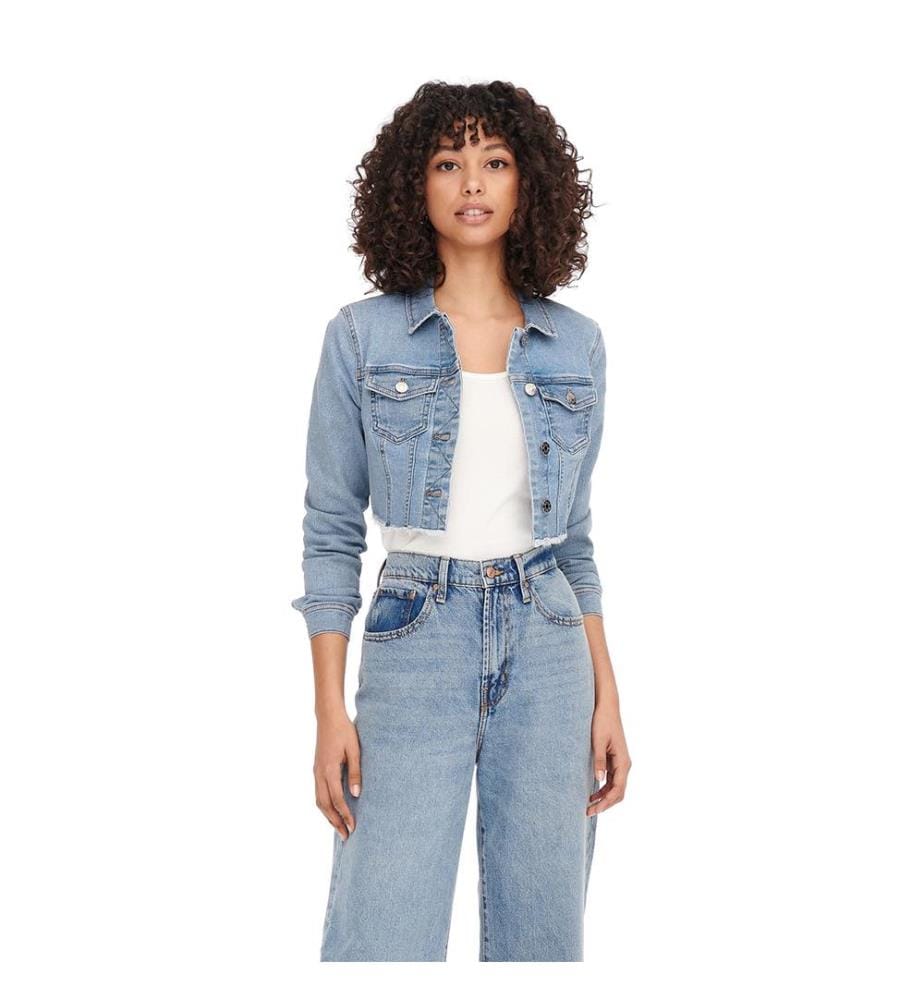 Jacke mit italienischem Kragen und geknöpften Manschetten - Hellblau Denim