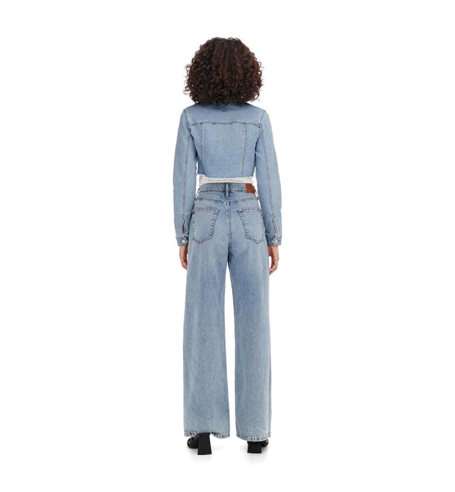 Jacke mit italienischem Kragen und geknöpften Manschetten - Hellblau Denim