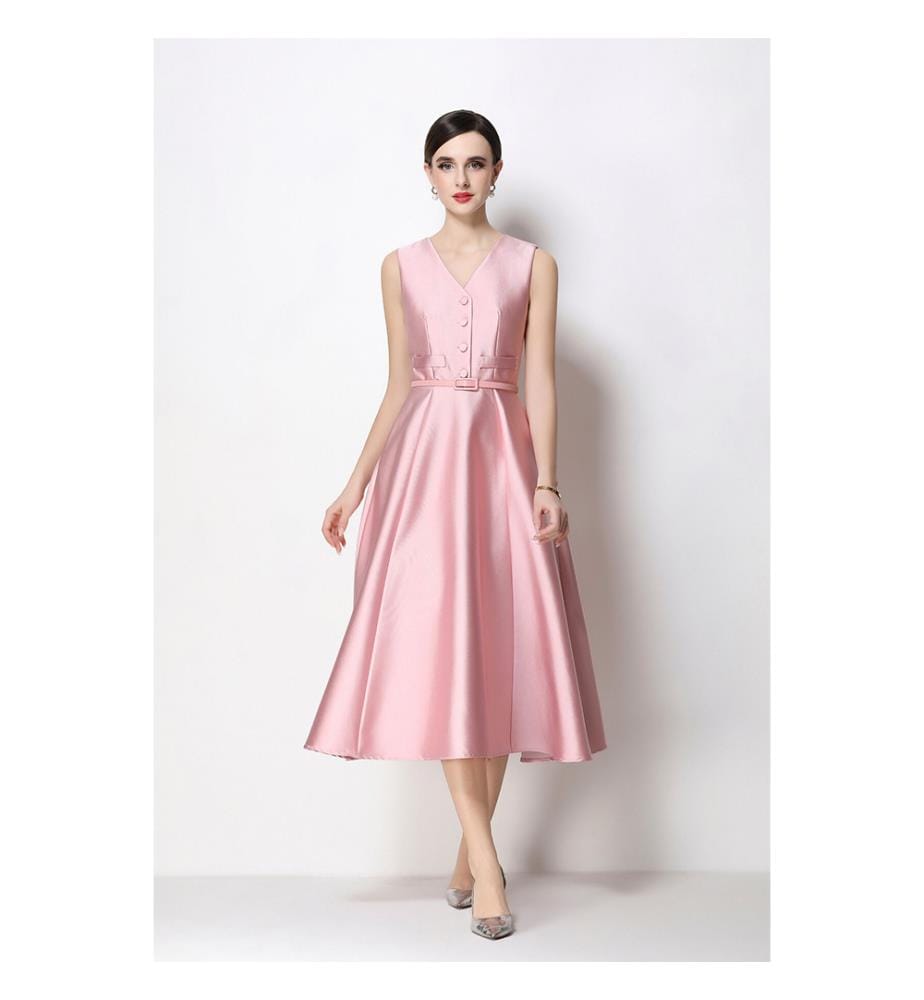 Ärmelloses Midikleid aus Satin mit Taillenbund – Rosa