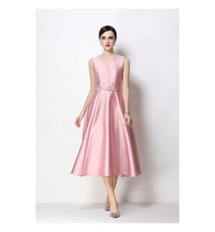 Ärmelloses Midikleid aus Satin mit Taillenbund – Rosa