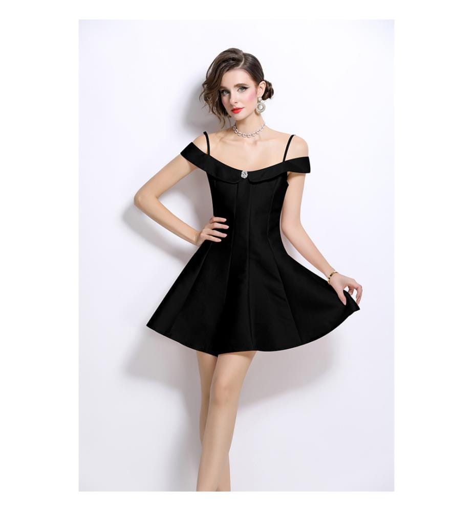 Robe française à bretelles et épaules dénudées - Noir