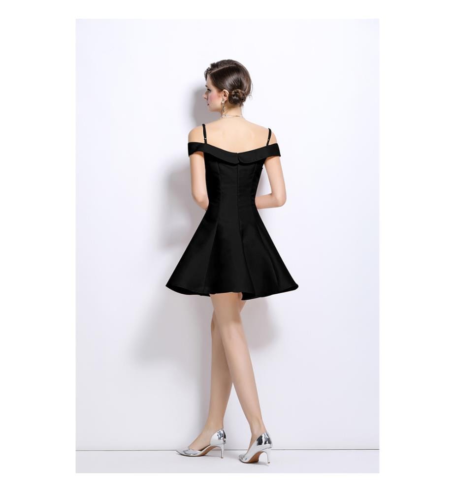 Robe française à bretelles et épaules dénudées - Noir