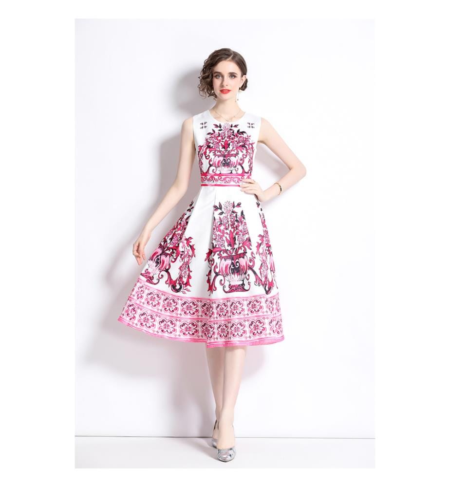 Figurbetontes Midikleid mit orientalischem Print – Rosa