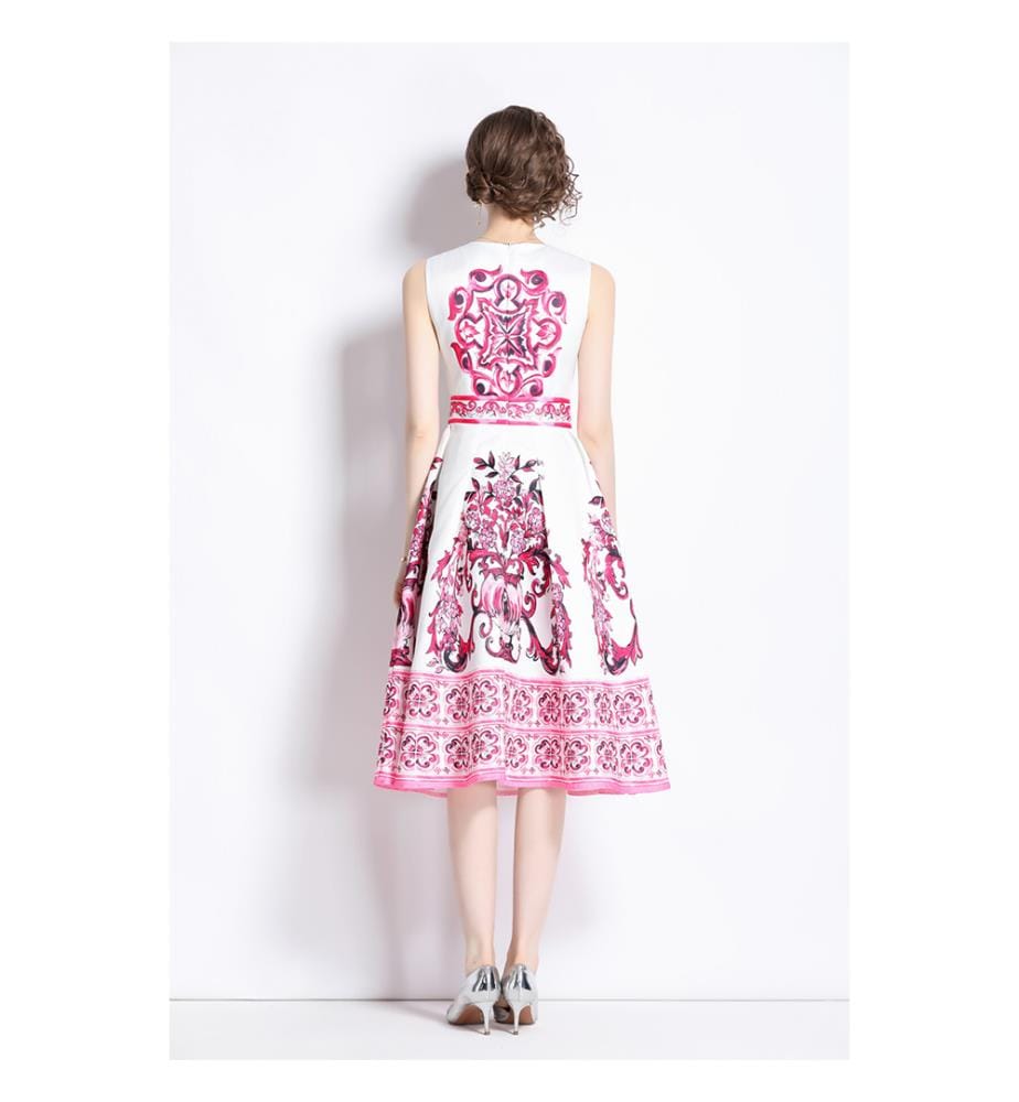 Figurbetontes Midikleid mit orientalischem Print – Rosa